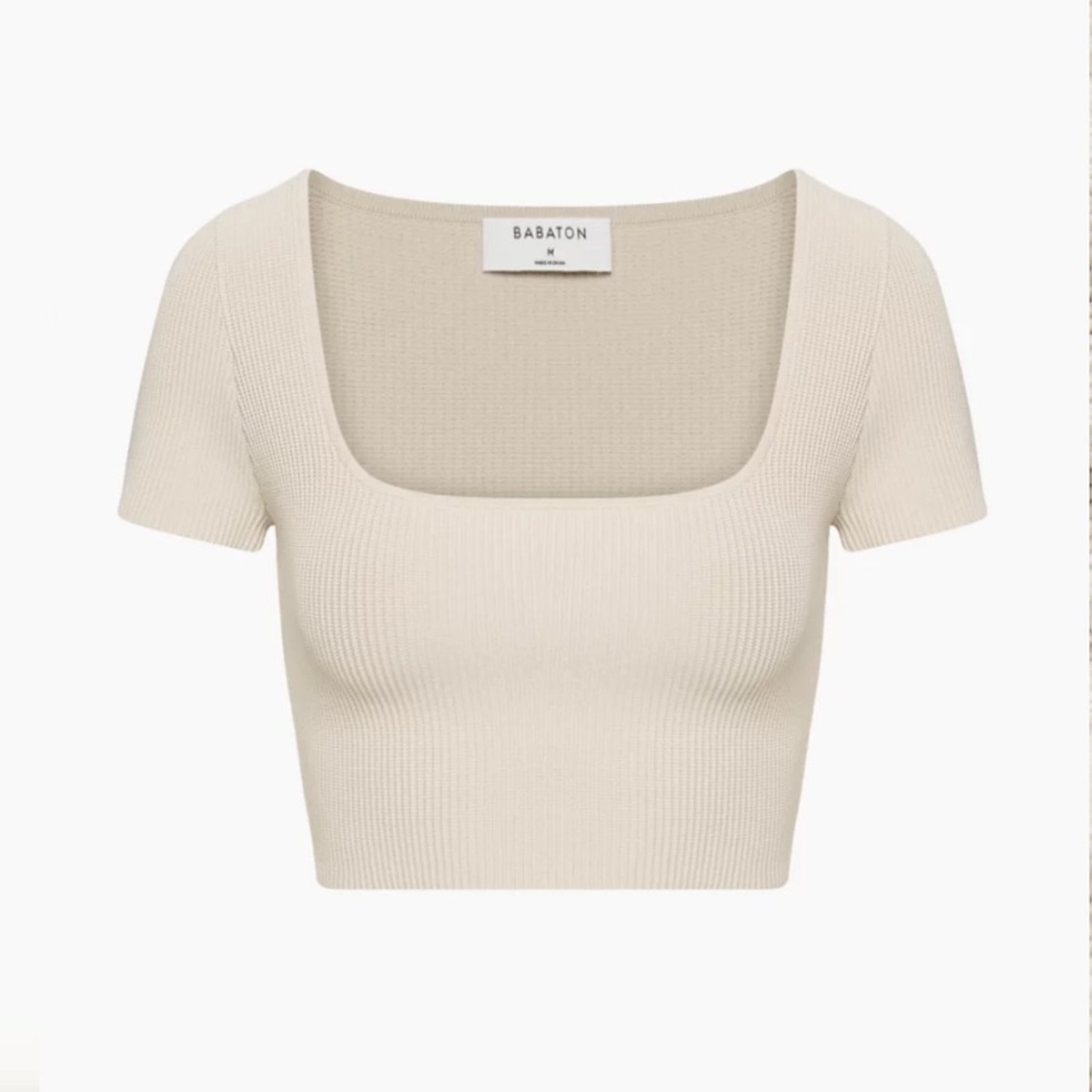 Aritzia Babaton - Sculptknit squareneck crop tee - medium